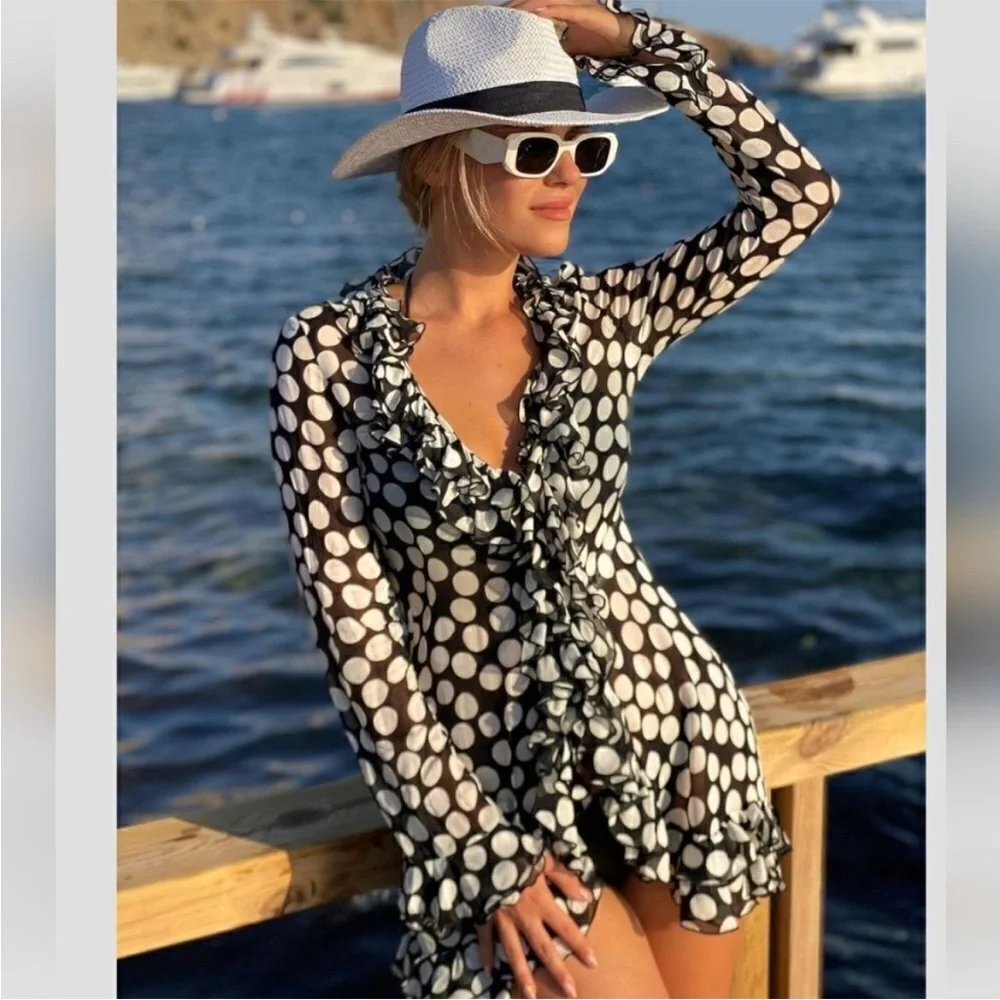 Zara Ruffled Polka Dot Blouse Dress - Small - Picture 2 of 12